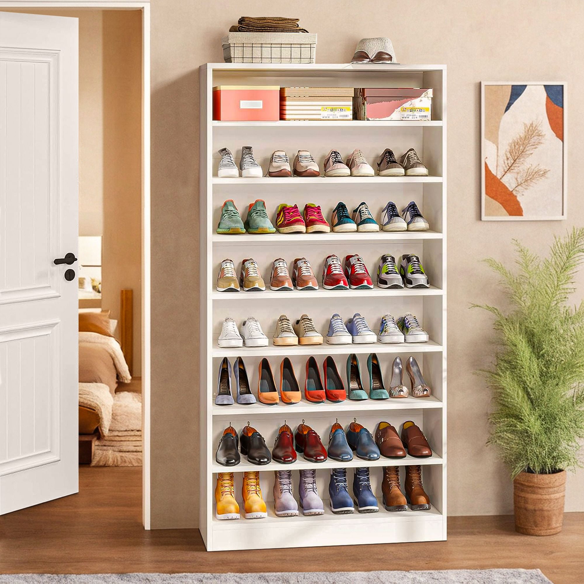 Demi Bonn Wooden Shoe Rack 9-Tier Shoe Storage Organizer Entryway Shoe Shelf, 40-45 Pairs Freestanding Shoe Cabinet, White