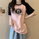 thumbnail image 3 of Camisetas con paneles para mujer, estampado de verano, estilo japonés holgado, estilo Harajuku diario, ropa de calle, letras, sencillas, combinables, preppy, retro, 3 of 6