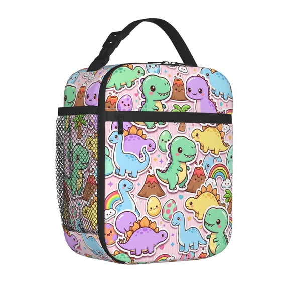 Dinosaurs Lunch Bag,Cartoon Dinosaurs Reusable Insulated Lunch Box With Side Pockets For Women Men Portable Thermal Cooler Bag For Office,Work,Picnic,Beach