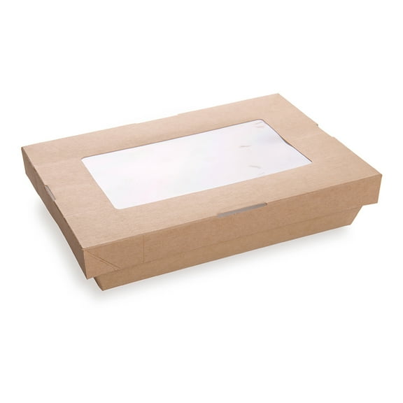 Cafe Vision 34 oz Rectangle Kraft Paper Large Take Out Container - 8 1/2" x 5 1/4" x 1 1/2" - 200 count box