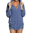 thumbnail image 4 of QAFOPEH Women Solid Color V-Neck Drawstring Hooded Scoop Hem Top, 4 of 7