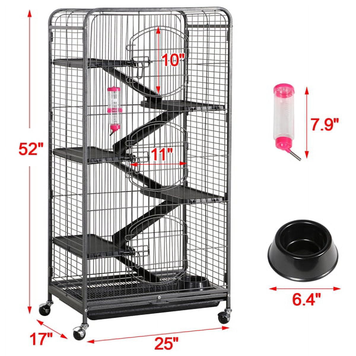 Alden Design Large 6 Level Rolling Pet Cage with 3 Doors, Pet Bowl, and Water Bottle for Small Animals, Black