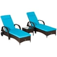 thumbnail image 1 of Outsunny Wicker Patio Lounger Set with Padded Cushions, Brown/Blue, 1 of 10