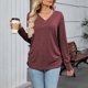 thumbnail image 5 of Tops para mujer,Blusa informal de manga larga con cuello en V para mujer, de imitación de tela, cómoda para uso diario, ideal para el hogar y el trabajo, sopatenor, 5 of 9