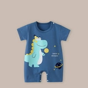 Lovzfmll Toddler's Print Short Sleeve Romper, Cotton Crew Neck Snap Crotch Jumpsuit for Little Boys, Summer Casual Outfits for 0-3 Months