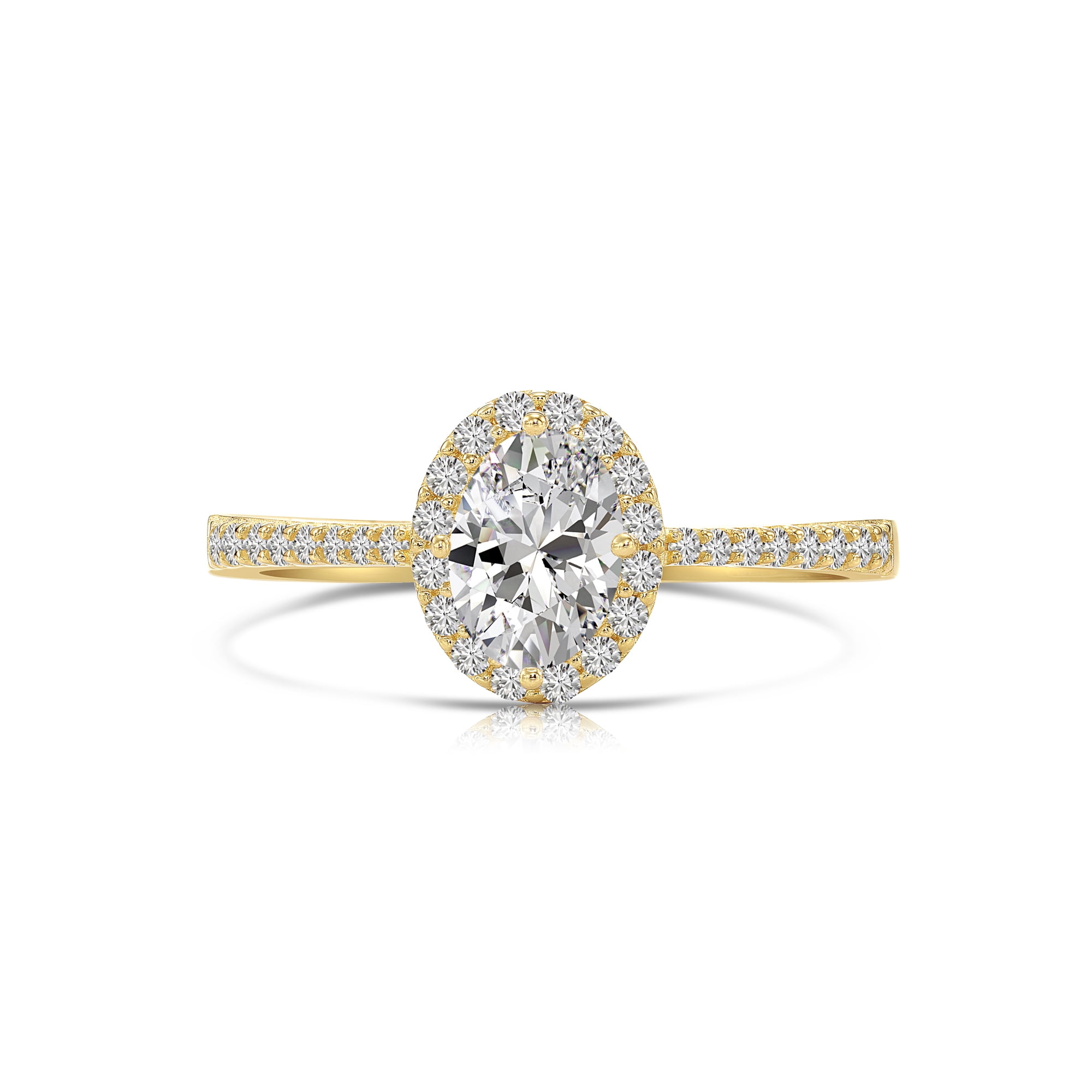 Tilo Jewelry 14K Yellow Gold 1 Carat Solitaire Oval Halo Engagement Wedding Ring with Side-stone Accents | Size 5 | Classic Engagement Ring for Women