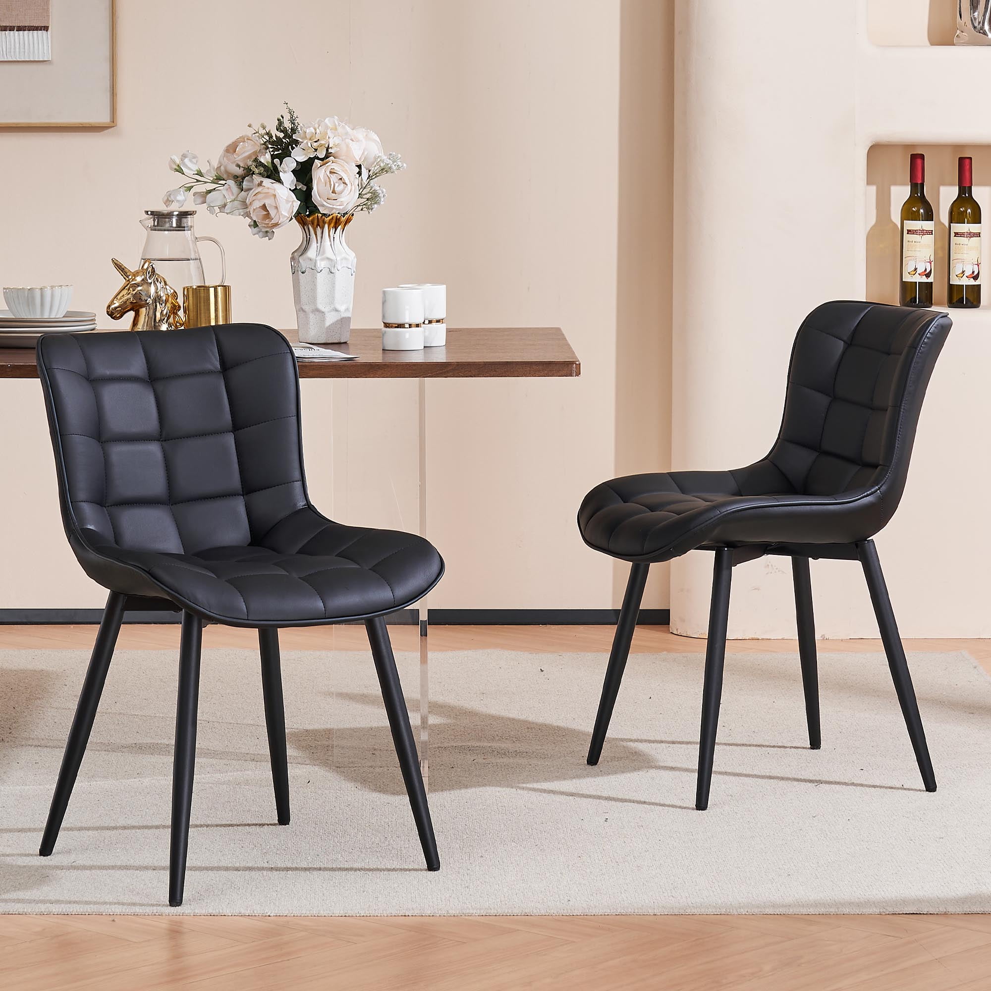 YOUNIKE Black Dining Chair Set of 2 Washable PU Fuax Leather
