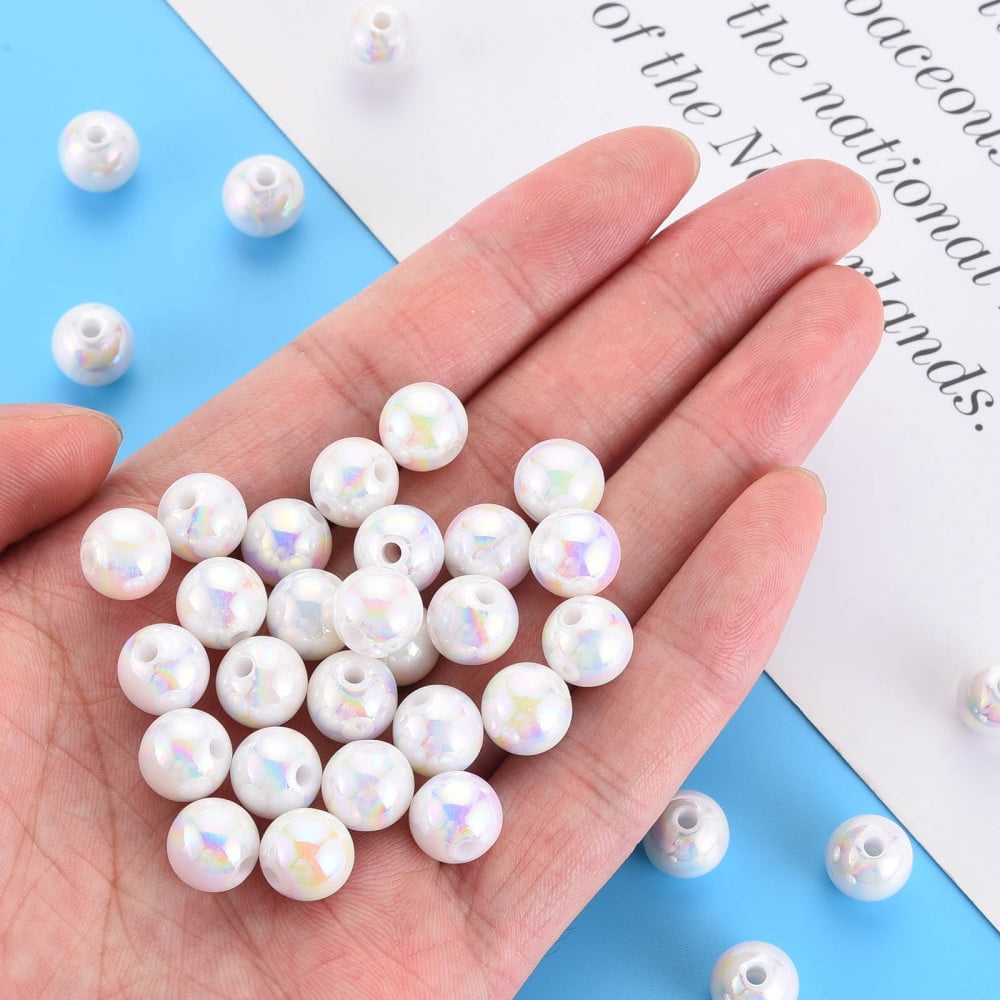 Opaque Acrylic Beads AB Color Plated Round White 10x9mm Hole: 2mm about 940pcs/500g