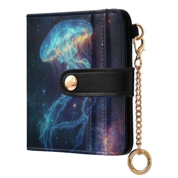 Qxltty Space Jellyfish Ladies Wallet Rfid Slim Thin Compact Credit Card Women Wallet Zipper Coin Pocket and ID Window for Female Gifts