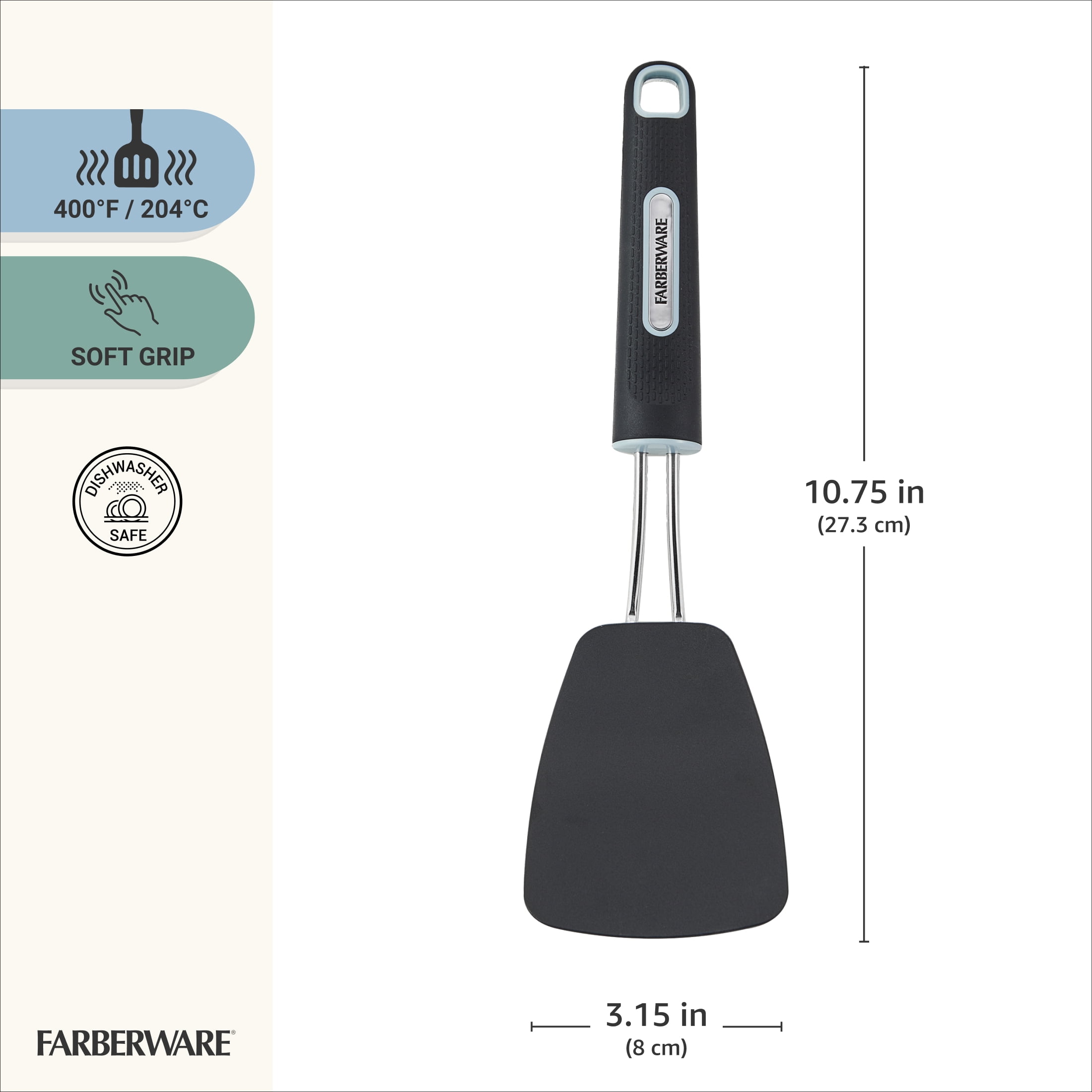 Farberware Soft Grips Flex Turner Kitchen Spatula, Black with Slate Accents