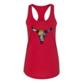 thumbnail image 2 of Wild Bobby, Colorful Rainbow Cow Bull Skull Animal Lover Ladies Racerback Tank Top, Red, Medium, 2 of 3