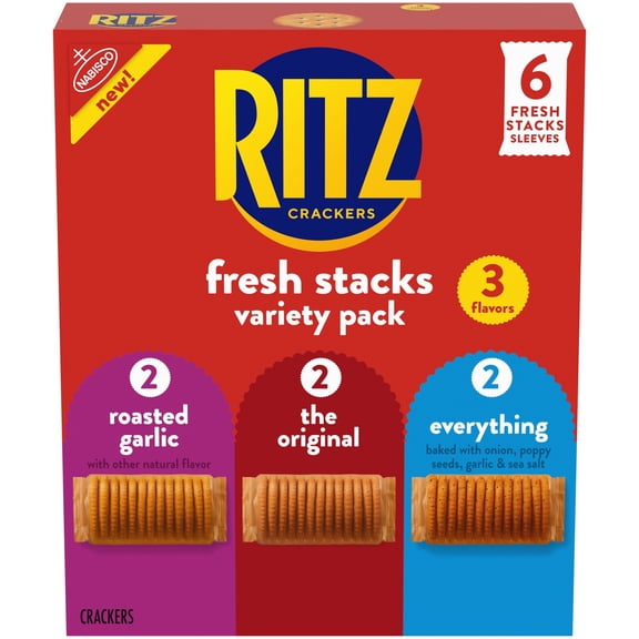 RITZ Fresh Stacks Variety Pack, 3 Flavors, Travel Snacks, 8.85 oz (6 Multi Snack Packs)