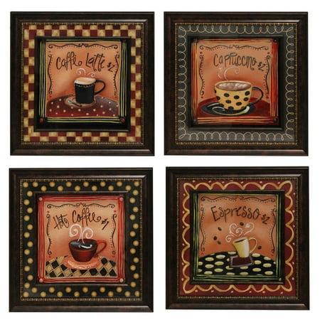 EC World Imports Urban Designs Barista Coffee House 4 Piece Framed Graphic Art (Best Small House Designs In The World)