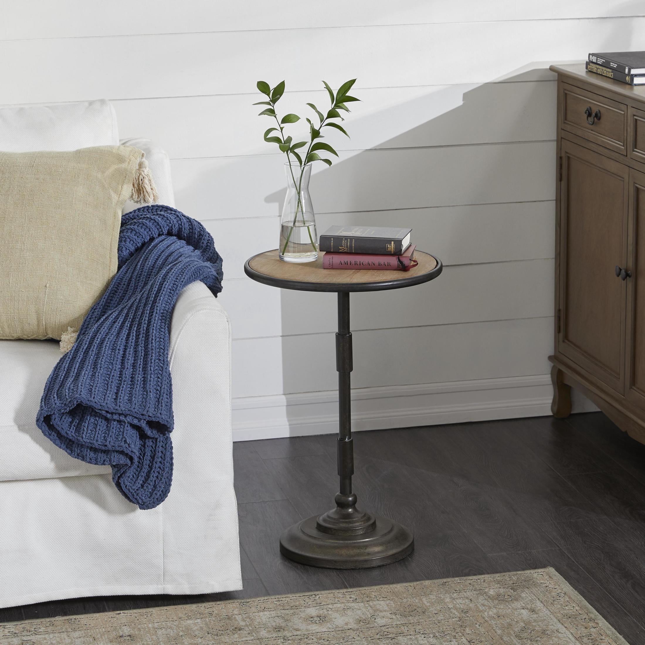 DecMode 16" x 25" Bronze Metal Accent Table with Brown Wood Top, 1-Piece