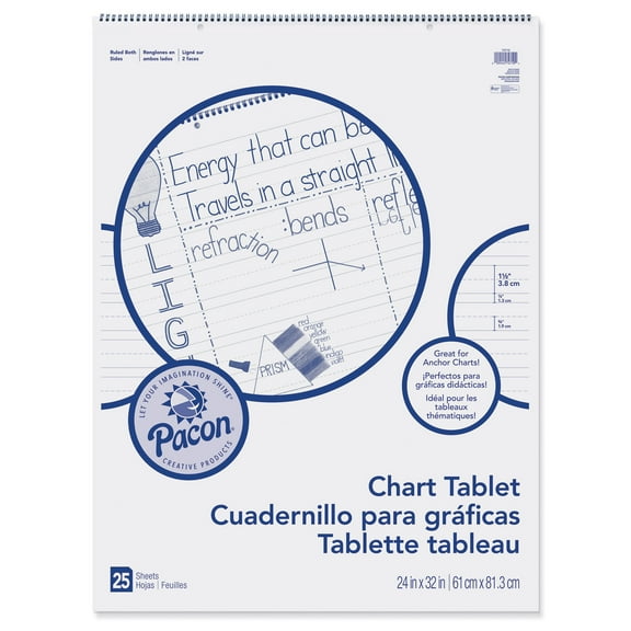 Pacon Chart Tablet, 1-1/2" Ruled, 24" x 32", White