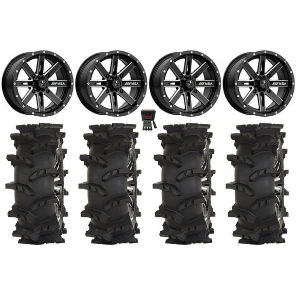 MSA Boxer 14" Wheels Milled 28" Outlaw Max Tires Can-Am Maverick X3 / Honda Pioneer 1000 / Talon