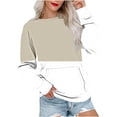thumbnail image 3 of Fall Saving! HVOBTTY Women's Long Sleeved Pullover T Shirts, Fall Tops for Women, Women's Casual Crew Neck Solid Color Pocket Patchwork Loose Sweatshirt Khaki, S, 3 of 5