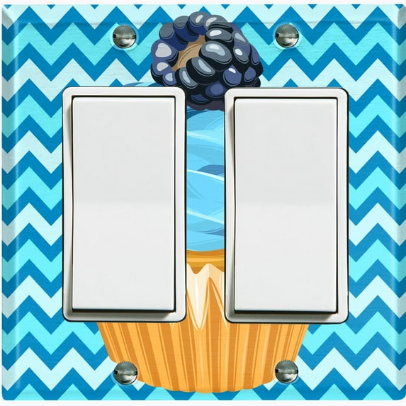 Metal Light Switch Plate Cover Baby Blue Blackberry Cupcake Chevron Wallpaper CAK033