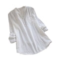 thumbnail image 1 of Camisa de mujer con cuello en V, botones y nudo en la manga larga: corte holgado, multicolor, algodón, prenda informal para todas las estaciones, tallas S-XXXL., 1 of 3