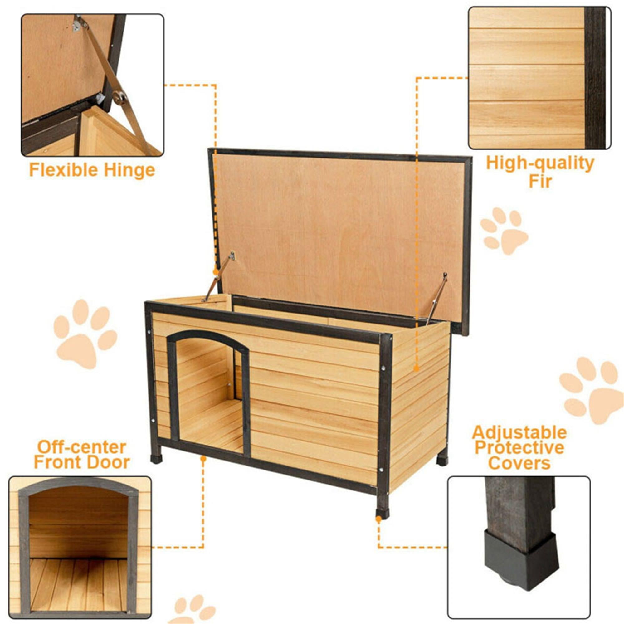 Pefilos 45" Outdoor Wood Dog Houses with Hinged Roof for Medium Dogs, Weatherproof Pet Cat House, Removable Floor, Beige Pefilos 45" Outdoor Wood Dog Houses with Hinged Roof for Medium Dogs, Weatherproof Pet Cat House, Removable Floor, Beige