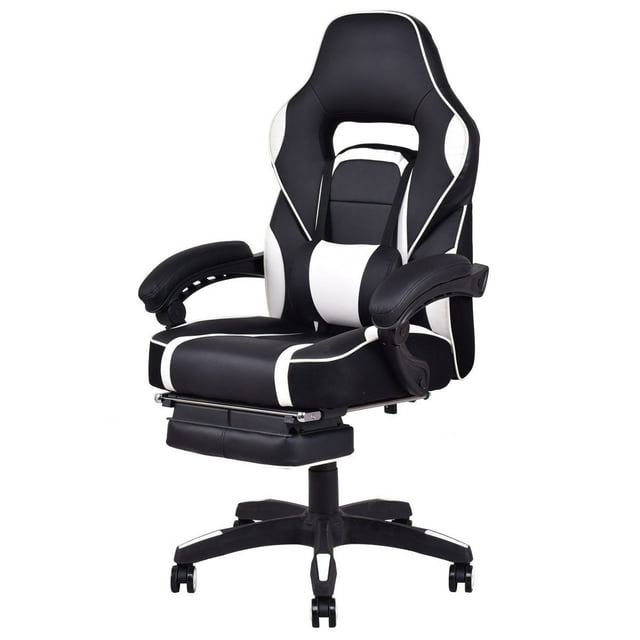 Gymax Chaise de Jeu à Dossier Haut Style Course pour Bureau et Maison avec Ottoman