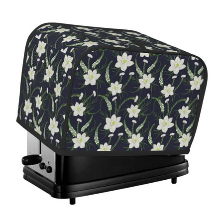 

KLL Lilies Flowers Print 2 Slice Toaster Dust Covers Kitchen Small Appliance Cover with 2 Pockets Can hold Jam Spreader Knife & Toaster Tongs (11.4 x 7.9 x 7.5)