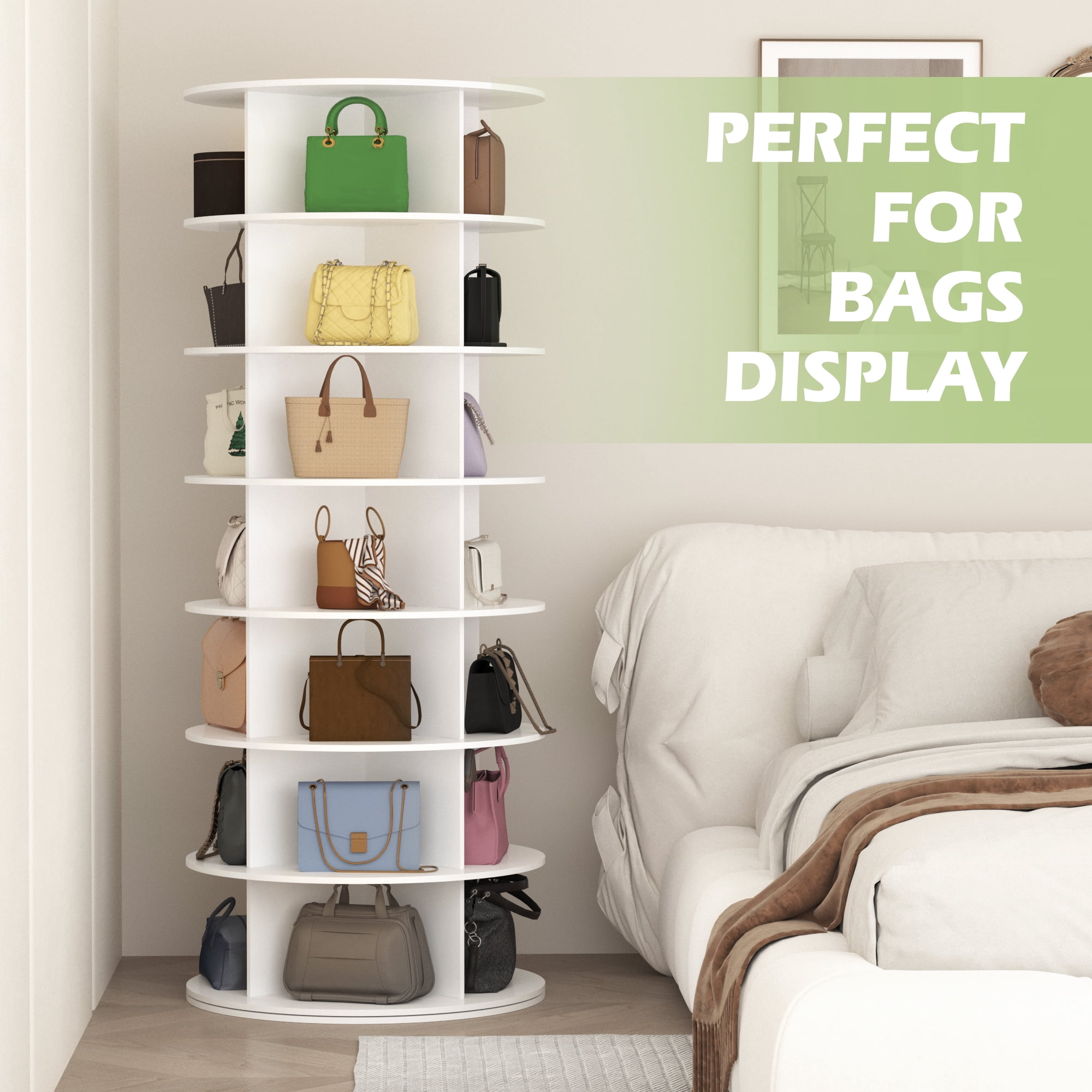 Haverchair 7 Tier Rotating Shoe Rack Tower, Free Standing 360°Revolving Shoe Organizer and Storage Hold Over 32 Pairs of Shoes, Lazy Susan Shoe Storage Cabinet, Spinning Room Decor Shoe Display