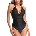 thumbnail image 2 of Womens Retro One Piece Swimsuit with Tummy Control, Ruched Vintage Bathing Suit for Long Torso & Curvy Figures, Halter Neck, 2 of 6