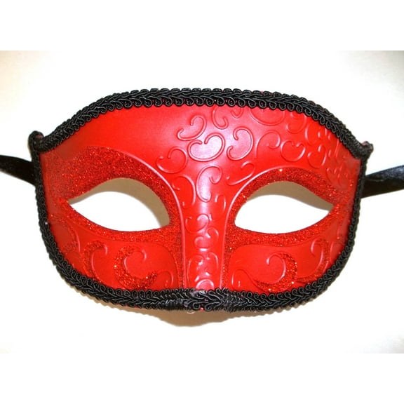 Dark Red Venetian Mask Masquerade Glitter Crescent Fancy Dress Elegant Costume