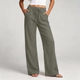 thumbnail image 5 of Wlynlyn Women Wide Leg Cotton Linen Pants with Pocket High Waisted Lounge Palazzo Pants Beach Vacation Trousers(Small,Army Green), 5 of 8