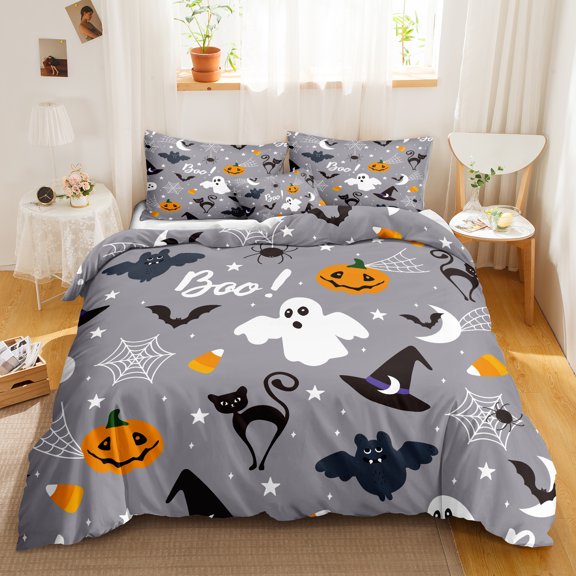 Move Over Grey Bedding Sets Queen Festival Duvet Cover Set White Black Ghost Pumpkin Pattern Microfiber No Filling