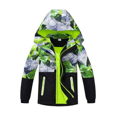 Mrzhqd Coat For Boys Toddler Size 15-16 Years Windbreaker Jacket Breathable Lightweight For Teen All Seasons Casual Sports Wear Long Sleeve Crew Neck Cute Print Boy Coat Green