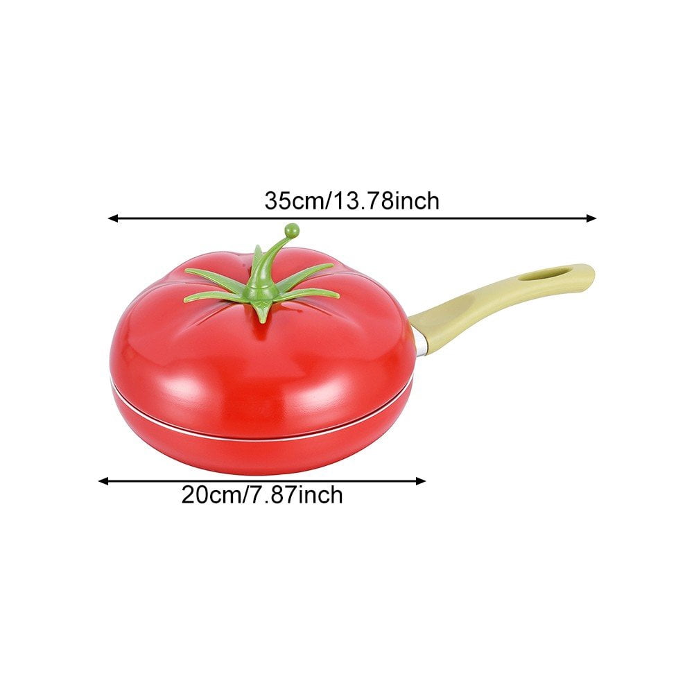 Jiibva 1Pc Red Tomato Shape Non Stick Skillet Frying Pan with Lid for Home Induction Cooker