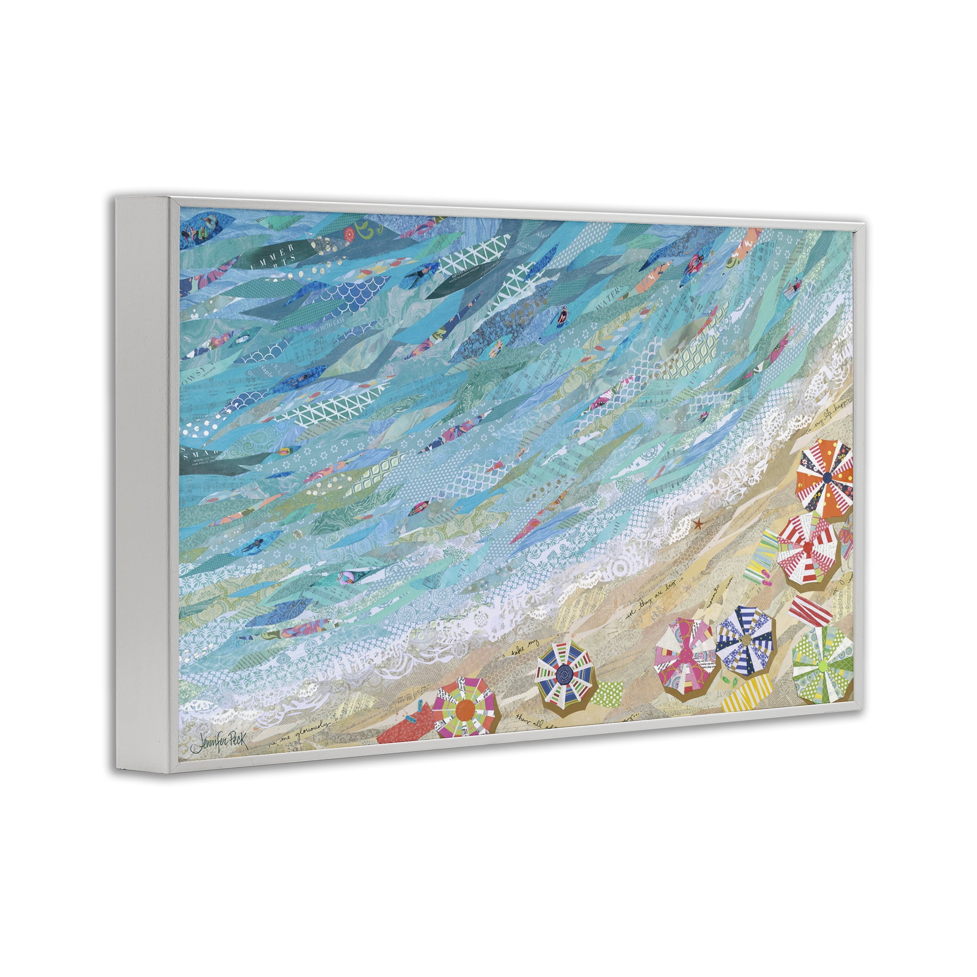 Stupell Industries Collaged Aerial Beach View Coastal Painting White Framed Art Print Wall Art, 30 x 20