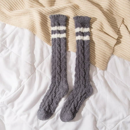 

MIARHB Winter Women Coral Fleece Socks Middle Tube Sleeping Home Solid Calf Socks