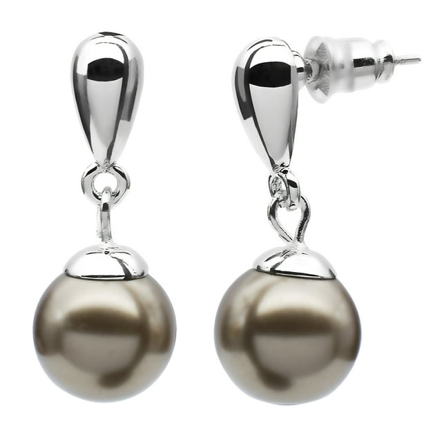 Aretes Ocean Heart OH15-396 baño de oro blanco con perla en tono bronce