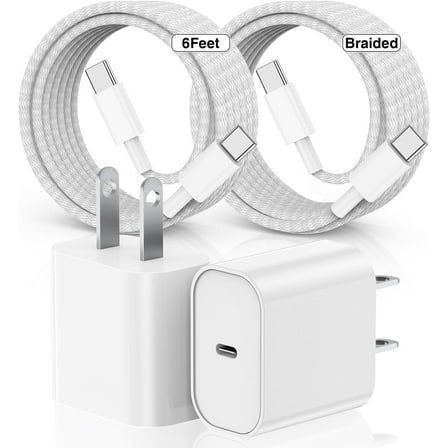 Wall Charger Compatible with iPhone 15 16 Charger Fast Charging,20W USB C Charger Block with 60W 6FT USB C Braided Cord Compatible for iPhone 16 15 Pro Max/Pro/Plus/iPad Pro/Air Case