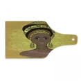 thumbnail image 1 of African Cutting Board, Woman Portrait in Turban Ornate Mandala Inspired Round Motif, Decorative Tempered Glass Cutting and Serving Board, Wine Bottle Shape, Yellow Brown Cocoa, by Ambesonne, 1 of 1