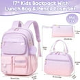thumbnail image 2 of Gradient Backpack for Girls, 3 PCS Waterproof Kids Backpack with Lunch Box & Pencil Case, Purple Pink, 2 of 7