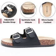 Alpine Swiss Womens Double Strap Contour Sandals Slip on Buckle Slides Vegan Leather Footbed Sandal Ergonomic Cork-Inspired Sole Summer Footwear