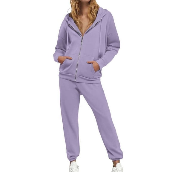 Women Fashion Solid Casual Drawstring Hoodie Higt Waist Trousers Two Set womens pj set