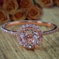 thumbnail image 2 of Huge 1.50 Carat Real Morganite (Round cut Real Morganite) Diamond Halo Engagement Ring Sterling Silver with 18k Gold Plating, 2 of 6