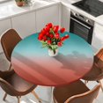 thumbnail image 2 of Red Cyan Round Fitted Table Cover Turquoise Gradient Waterproof Table Cloth with Elastic Edge Wipeable Tablecloth for Picnic Camping Party Fits 55"-60" Diameter, 2 of 8
