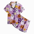 thumbnail image 5 of Cdudpw Halloween Pajamas Toddler Girl Pumpkin Ghost Pajama Set Short Sleeve Button Down Shirt Fall 2 Piece Outfits(A015-Orange), 5 of 5