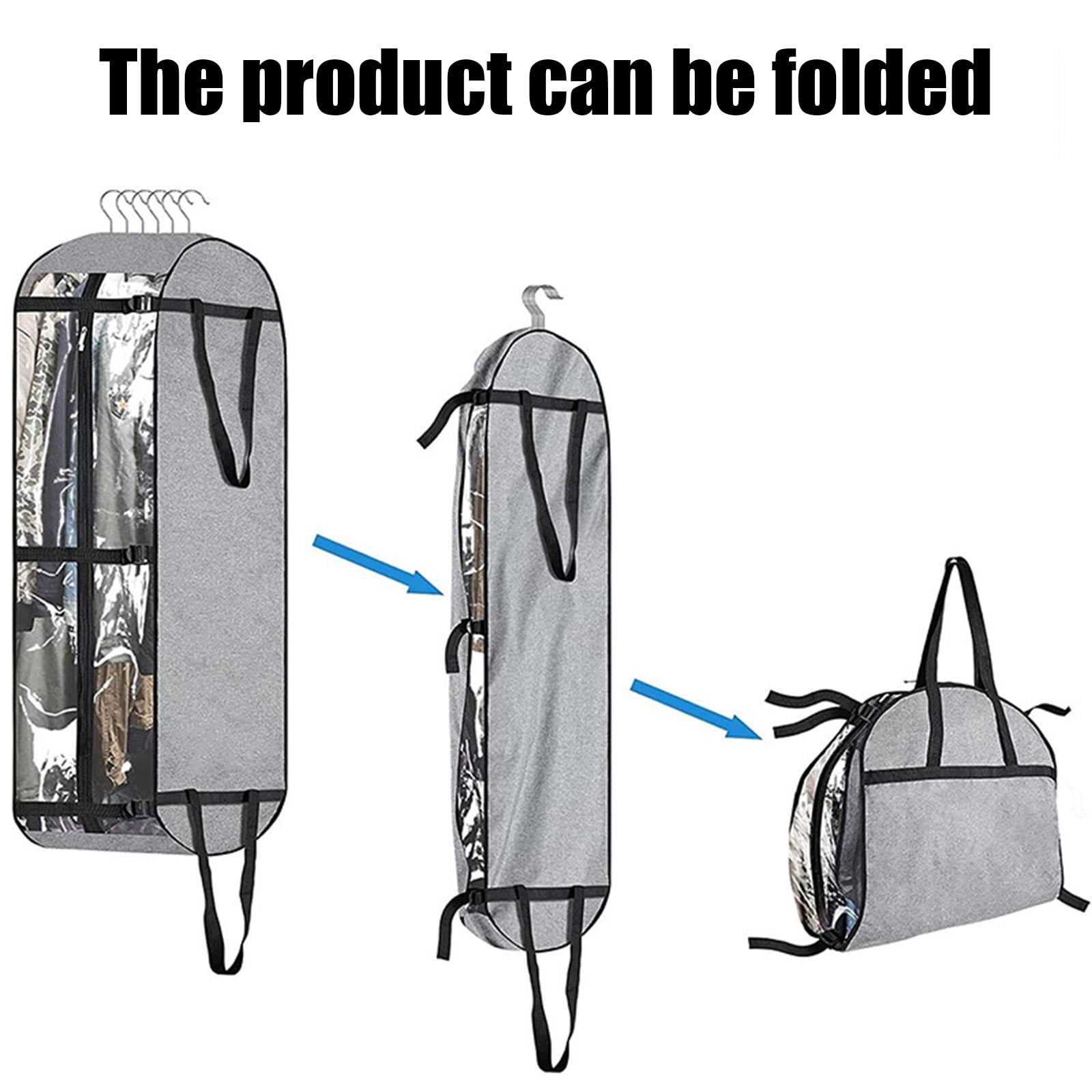 Lunxisen 2 Pcs Garment Bag for Clothes Storage Travel Organizer Foldable Garment Bag with Transparent Window Thickened Durable Garment Cover(125*60*25cm)