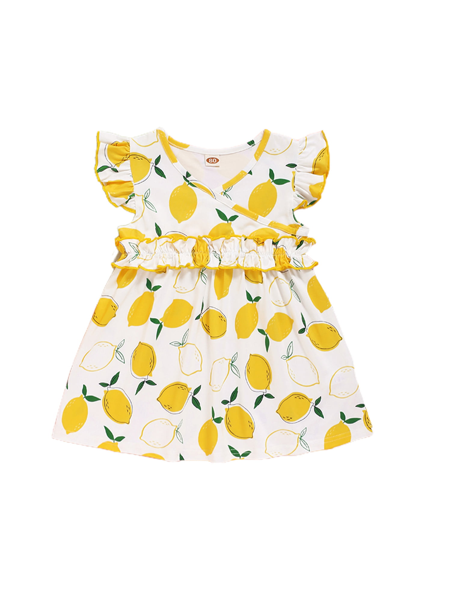 Yoyorule Kids Girls Dress Infant Baby Lemon Print Ruffles Dresses 