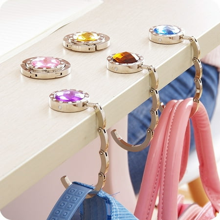 Crystal Table Folding Bag Purse Handbag Hook Hanger Holder 10 Colors White Navy Blue