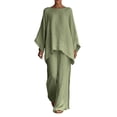 thumbnail image 2 of Xaqiouau Women 2 Piece Loungewear Round Neck Dolman Long Sleeve Top Elastic Waist Wide Leg Pants Summer Casual Cotton Blend Travel Daily Outfit Sets Army Green L, 2 of 5