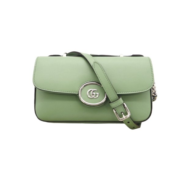 Pre-Owned GUCCI Double G Petit GG Leather 2-Way Shoulder Bag 739722 Green Women's