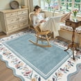 thumbnail image 5 of Lahome 8'x10' Boho Floral Scalloped Area Rug,Machine Washable, Non-Slip Low-Pile Vintage Distressed Design for Living Room, Bedroom, Dining Room Office,Blue, 5 of 12